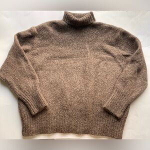 Zara Yak Alpaca Wool Blend Turtleneck Sweater Brown Cozy Oversized Knit